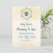 Mommy to bee,ハニカム,ギンガム,男の子の赤ちゃんシャワー 招待状 (スタンド正面)