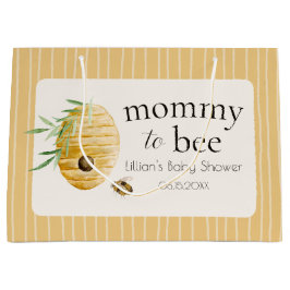 Mommy To Bee ビー・バンブルビー・イエロー・ストライプ・ベビーシャワー ラージペーパーバッグ