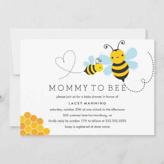 Mommy To Bee ベビーシャワー招待状 招待状 (正面)