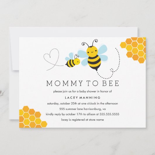 Mommy To Bee ベビーシャワー招待状 招待状 (正面)