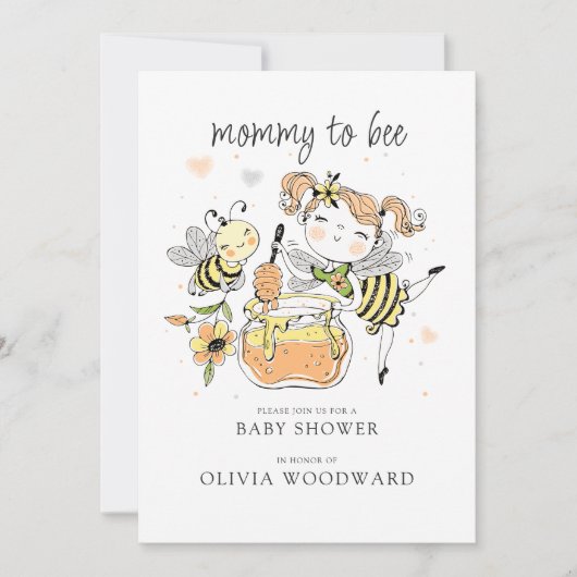 Mommy To Bee ベビーシャワー  招待状 (正面)