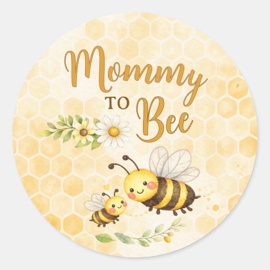 Mommy to Bee Baby Shower ラウンドシール (正面)