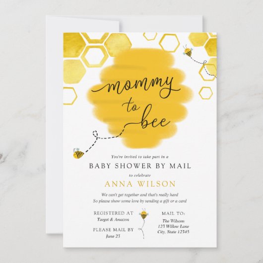 Mommy to Bee Baby Shower by Mail 招待状 (正面)