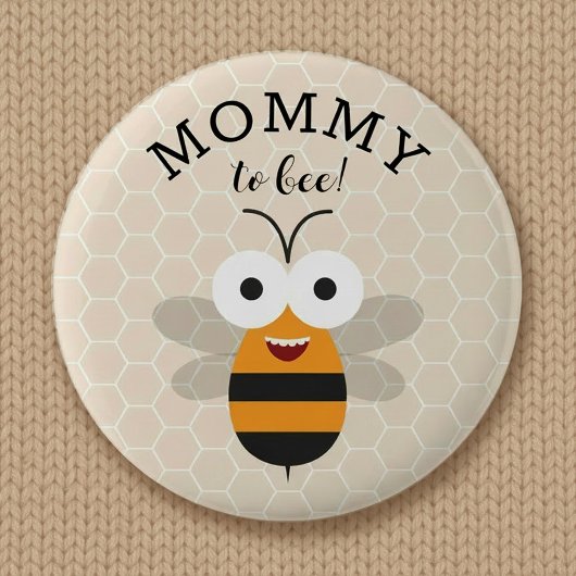 Mommy to Bee, Baby Shower Honey Bee Button 缶バッジ