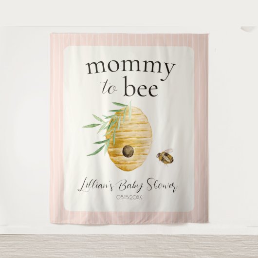 Mommy To Bee Beehive Girl Baby Shower Backdrop タペストリー (正面)