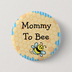 Mommy to Bee Blue and Yellowハニカムベビーシャワー 缶バッジ
