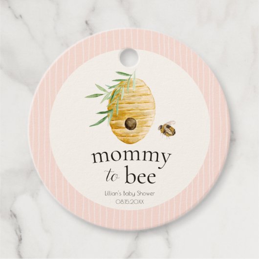 Mommy To Bee Blush Pink Girl Bee Baby Shower  フェイバータグ (正面)