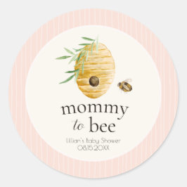 Mommy To Bee Blush Pink Honey Bee Baby Shower  ラウンドシール