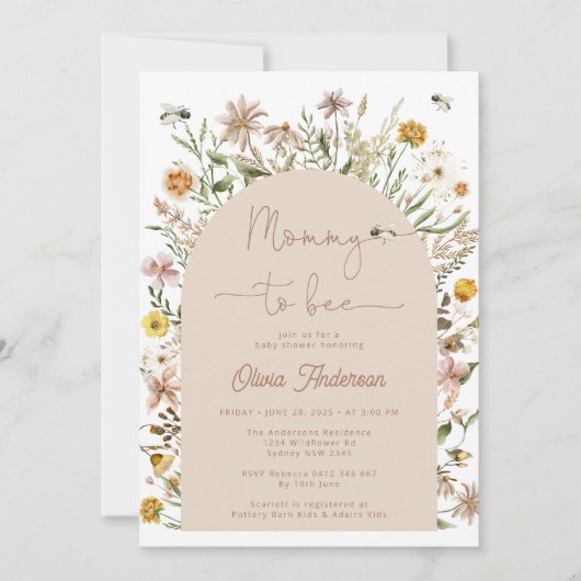 Mommy To Bee Bohoフローラ赤ちゃんシャワー 招待状 (正面)