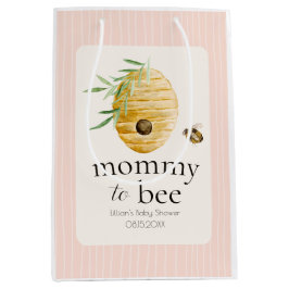 Mommy To Bee Bumblebee Blush Pink Baby Shower  ミディアムペーパーバッグ