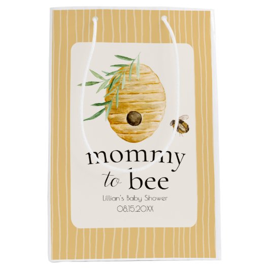 Mommy To Bee Bumblebee Honey Yellow Baby Shower  ミディアムペーパーバッグ (正面)