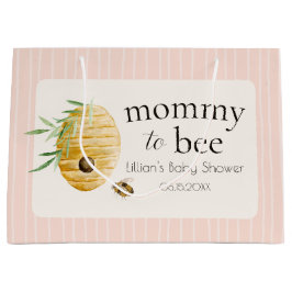 Mommy To Bee Bumblebee Pink Girl Baby Shower  ラージペーパーバッグ