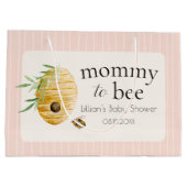 Mommy To Bee Bumblebee Pink Girl Baby Shower  ラージペーパーバッグ (裏面)