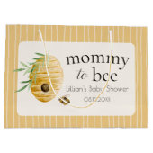 Mommy To Bee Bumblebee Yellow Stripe Baby Shower  ラージペーパーバッグ (裏面)