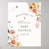 Mommy to Bee Floral Baby Shower Welcome ポスター (正面)