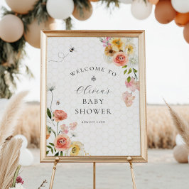 Mommy to Bee Floral Baby Shower Welcome ポスター