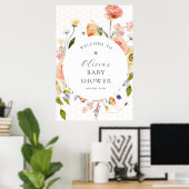 Mommy to Bee Floral Baby Shower Welcome ポスター (ホームオフィス)