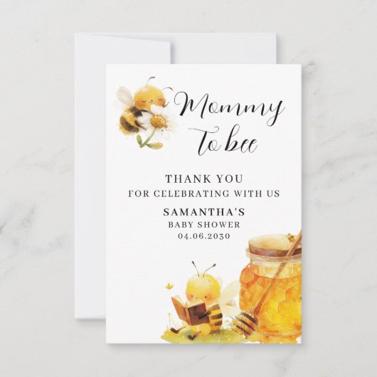 Mommy To Bee Gender Neutral Baby Shower サンキューカード (正面)