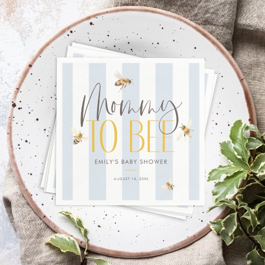 Mommy to Bee Honey Blue Baby Shower スタンダードカクテルナプキン