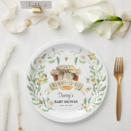 Mommy-to-Bee Honey Waterカラーエレガントベビーシャワー ペーパープレート