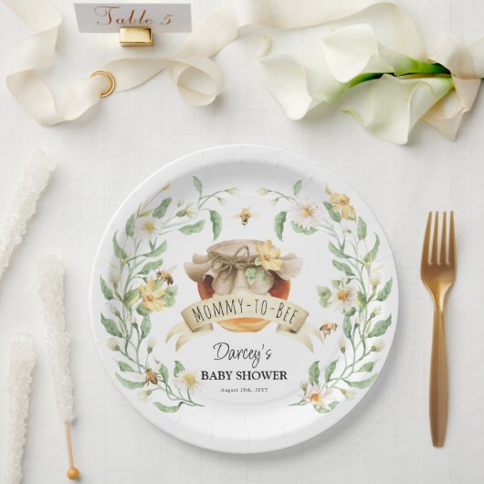 Mommy-to-Bee Honey Waterカラーエレガントベビーシャワー ペーパープレート (ウェディング)
