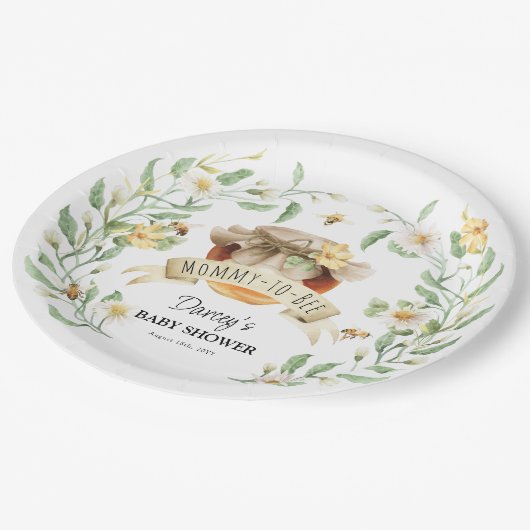 Mommy-to-Bee Honey Waterカラーエレガントベビーシャワー ペーパープレート (アングル)