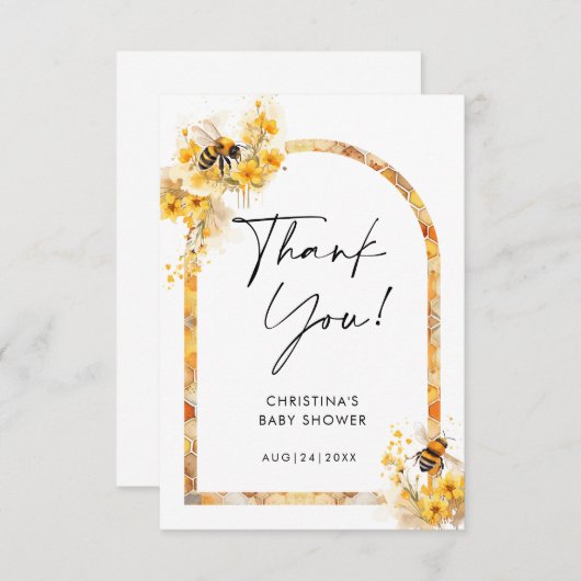 Mommy to Bee Honey Wildflower赤ちゃんシャワー サンキューカード (正面/裏面)