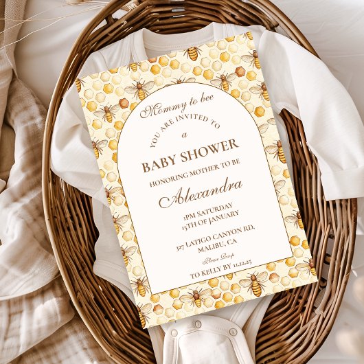 Mommy to Bee Honeycomb Baby Shower 招待状