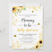 Mommy To Bee Lettering & Honeycomb Baby Shower 招待状 (正面)