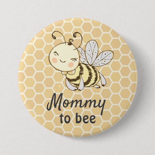 Mommy to bee New Mother Honeybee Bee Baby Shower 缶バッジ (正面)