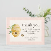 Mommy To Bee Pink Stripes Girl Baby Shower サンキューカード (スタンド正面)