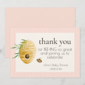 Mommy To Bee Pink Stripes Girl Baby Shower サンキューカード (正面/裏面)