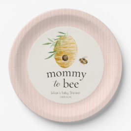 Mommy To Bee Striped Blush Pink Girl Baby Shower  ペーパープレート