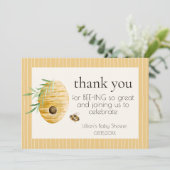 Mommy To Bee Striped Yellow Honey Bee Baby Shower サンキューカード (スタンド正面)
