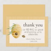 Mommy To Bee Striped Yellow Honey Bee Baby Shower サンキューカード (正面/裏面)