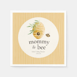 Mommy To Bee Striped Yellow Honey Bee Baby Shower  スタンダードカクテルナプキン
