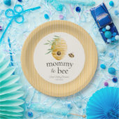 Mommy To Bee Striped Yellow Honey Bee Baby Shower  ペーパープレート (パーティー)
