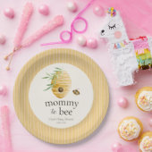 Mommy To Bee Striped Yellow Honey Bee Baby Shower  ペーパープレート (パーティー)