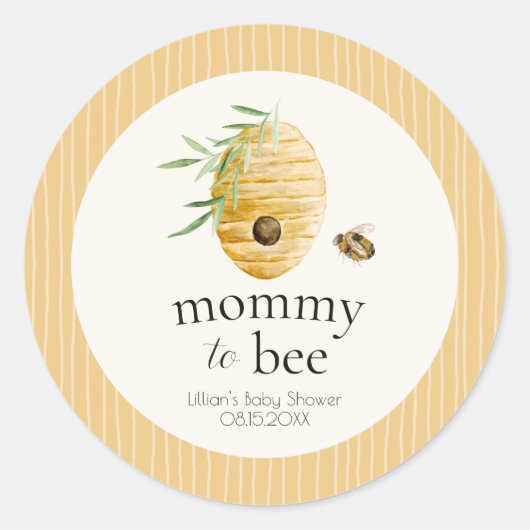 Mommy To Bee Striped Yellow Honey Bee Baby Shower  ラウンドシール (正面)