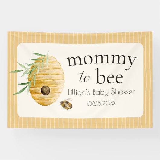 Mommy To Bee Striped Yellow Honey Bee Baby Shower  横断幕 (横)