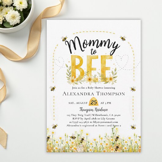 Mommy to Bee Wildflowers Floral Arch Baby Shower 招待状