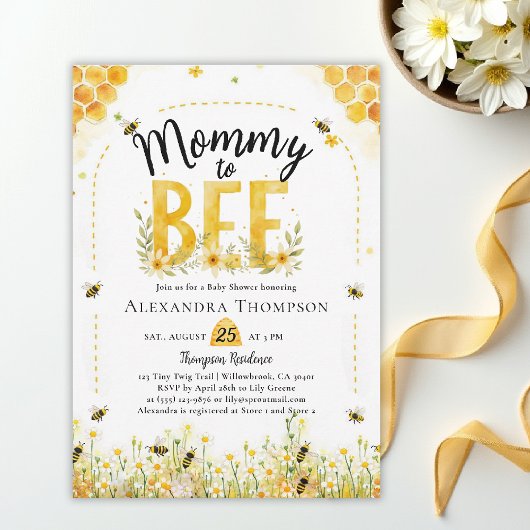 Mommy to Bee Wildflowers Honey Arch Baby Shower 招待状