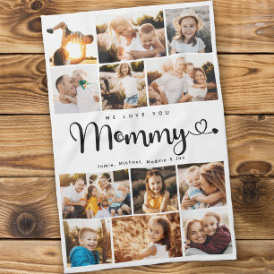 Mommy We Love youハートモダンPhoto Collage キッチンタオル