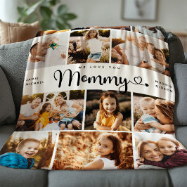 Mommy We Love youハートモダンPhoto Collage フリースブランケット