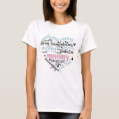 Mommy Word Cloud BlueおよびPinkハート Tシャツ (正面)