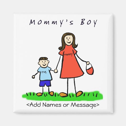 Mommy's Boy - Mother & Son Brunetteファミリーマグネット マグネット (正面)