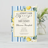  Mommy's Main Squeeze Lemon Blue Boy Baby Shower 招待状 (スタンド正面)