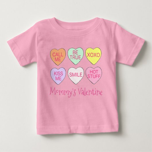 Mommy's Valentine Pink Candy Conversationハート ベビーTシャツ (正面)