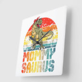 Mommysaurus Tレックス恐竜Mommy Saurusファミリーマット スクエア壁時計 (傾斜)