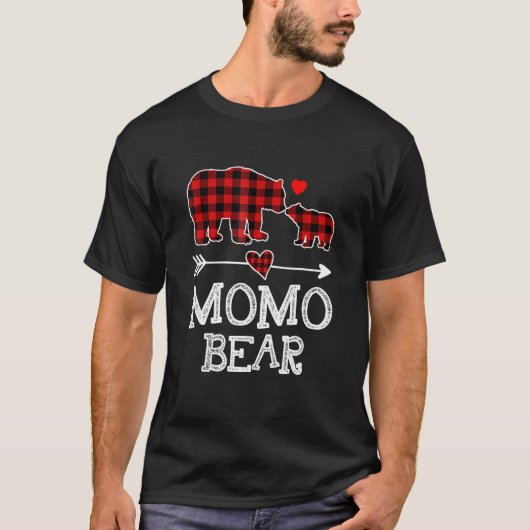 Momo Bear Christmas Pajama Red Plaid Buffalo Famil Tシャツ (正面)